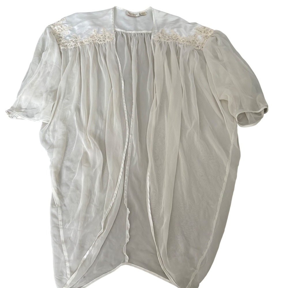 VTG Victorias Secret Gold Label Sheer Lace Pearl Robe Ivory White One Size Bride